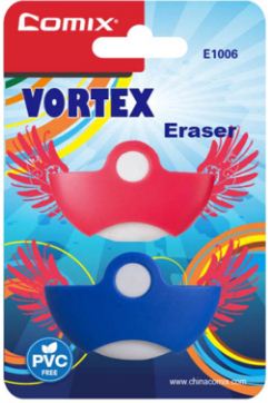 COMIX VORTEX ERASER, PVC FREE 2 PCS/BLISTER CARD, RED &amp; BLUE