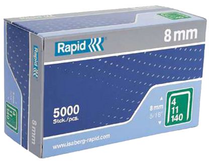 RAPID N140 TACKER STAPLES, 8MM FOR USE WITH ARROW T50 5/16&quot;, 5000 PCS/BOX