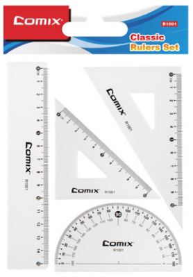 [R1001] COMIX 15CM RULER, TRIANGLE & PROTRACTOR, TRANSPARENT